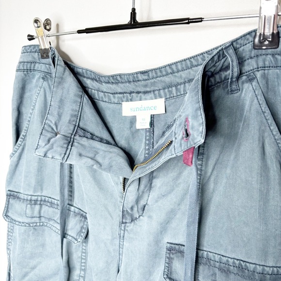 Sundance Women Size 10 Blue Chambray Cargo Shorts Cuffed Drawstring Waist - Picture 5 of 10